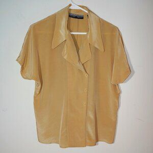 Linda Allard Ellen Tracy Oversized Dolman Short Sleeve Silk Blouse Size 6 Tan